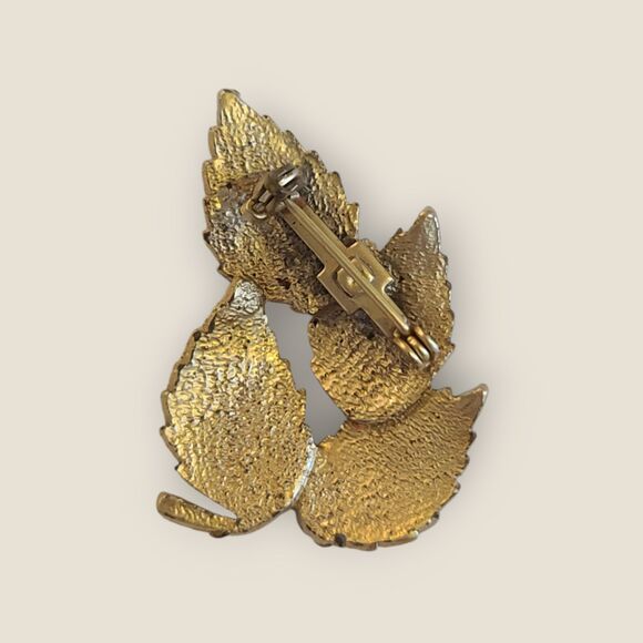 Vintage Gold Tone Textured Multi Leaf Pin Brooch Estate - Picture 2 of 7
